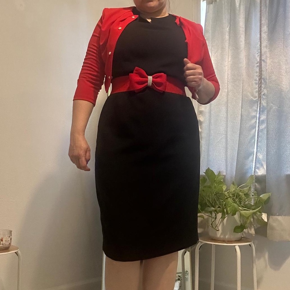 Kasper Red and Black Midi Dress